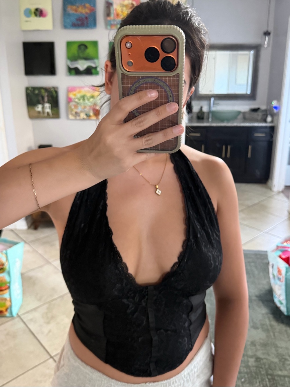 Amazon Black Lace Halter Crop Top